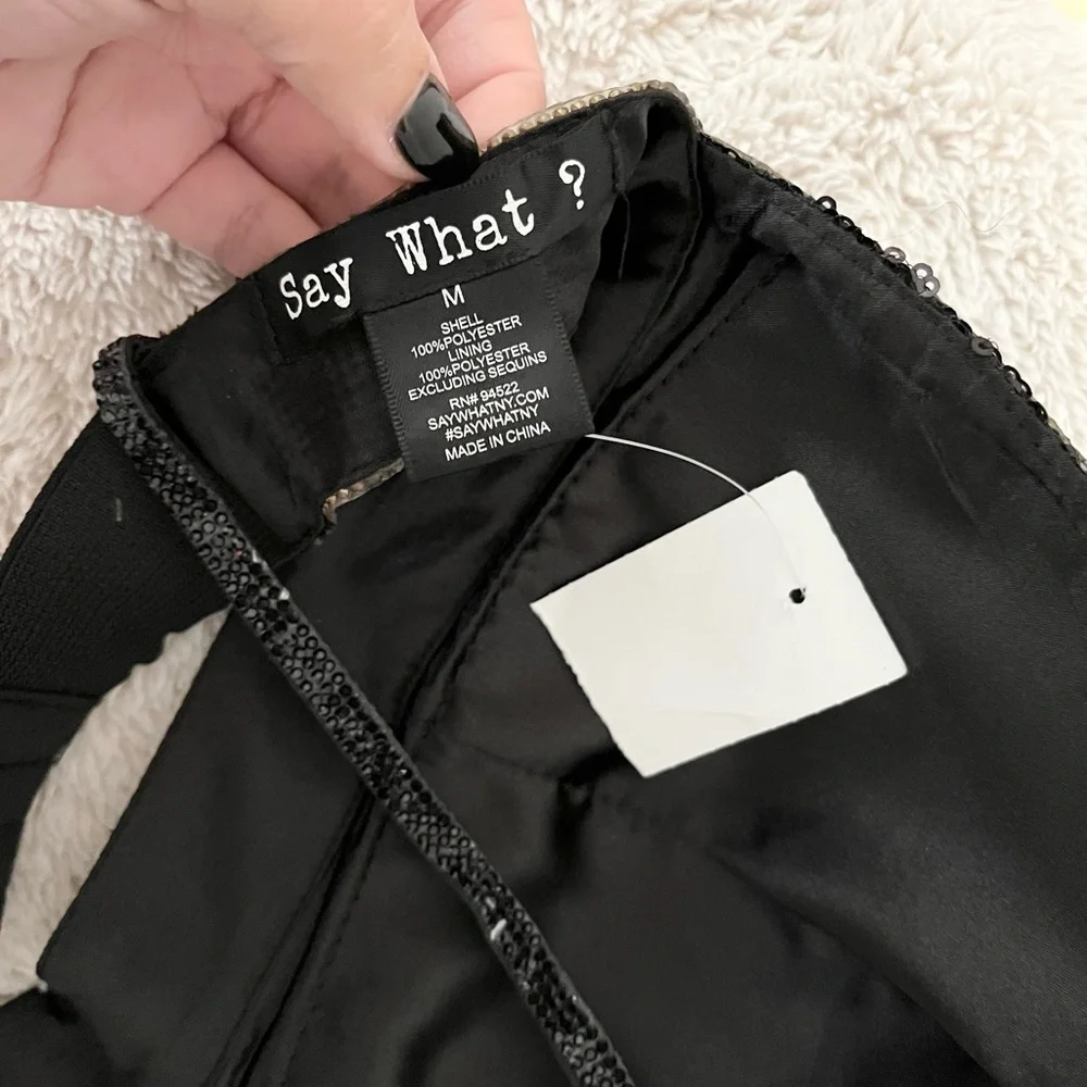 NWT Say What? Black Sequin Rhinestone Embellished Bralette Bra Top Size Medium